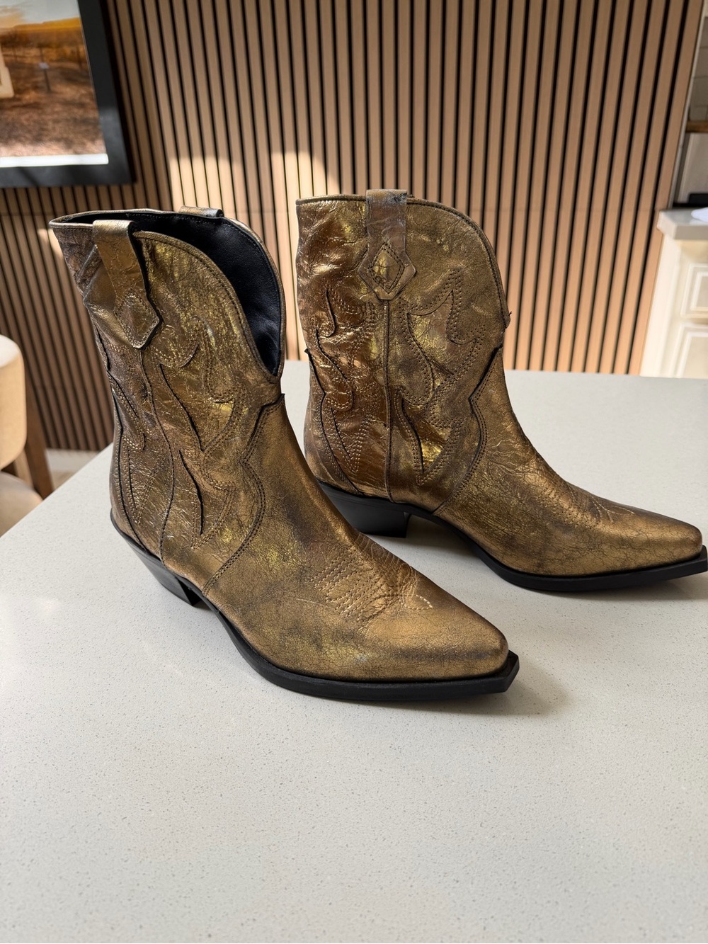 Free people Metallic Gold Pointed-Toe Western Ankle Boots - Women - Picture 2 of 6